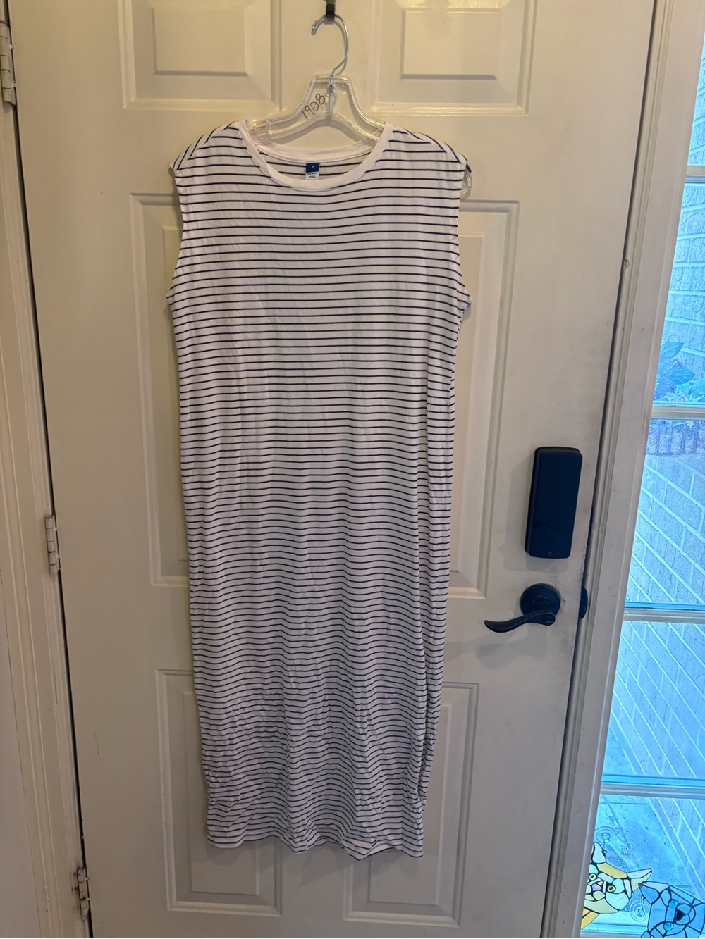 Old Navy Sleeveless Striped White & Navy Midi Dress - Picture 2 of 5